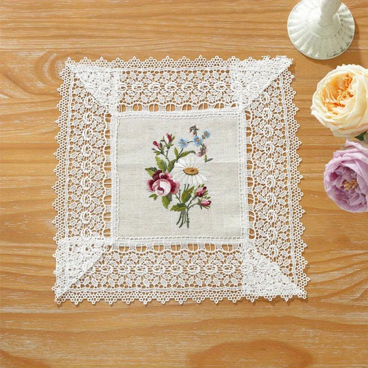 Embroidered Flowers Table Runner with Lace Tassel Home Decor