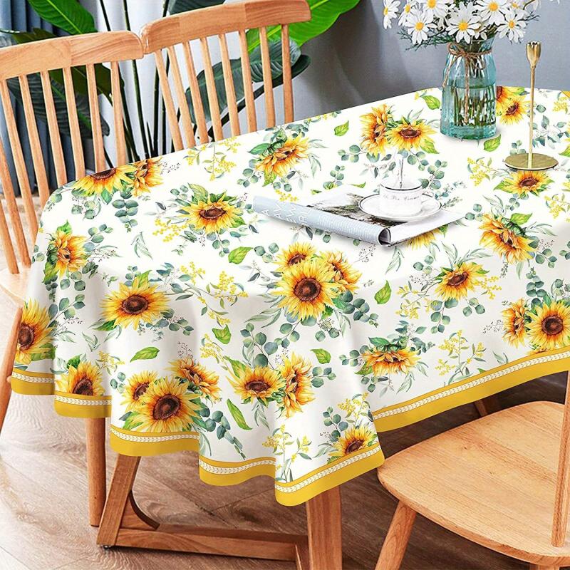 Rural Sunflower Pattern Tablecloth Washable Anti-slip Table Cover