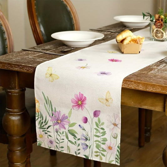 Floral Table Runner Spring Flower Decor Indoor Vintage Theme Summer Decor