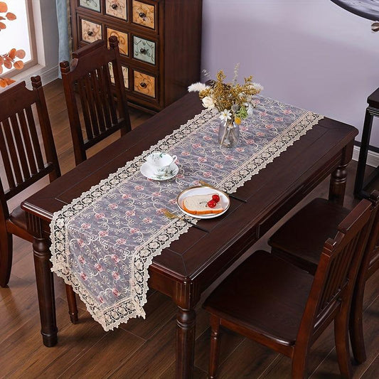 Colorful Embroidery Stitching Lace Fabric Table Runner for Home & Holiday Decor