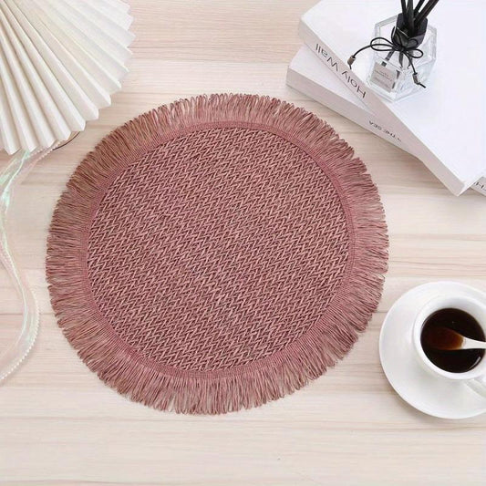 4pcs Natural Tassel Placemat Round Table Pad Heat Insulation Mat
