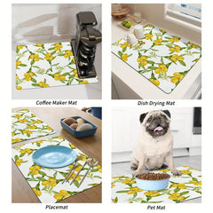 Lemon Printed Dish Drying Mat Absorbent Non Slip Wear resistant