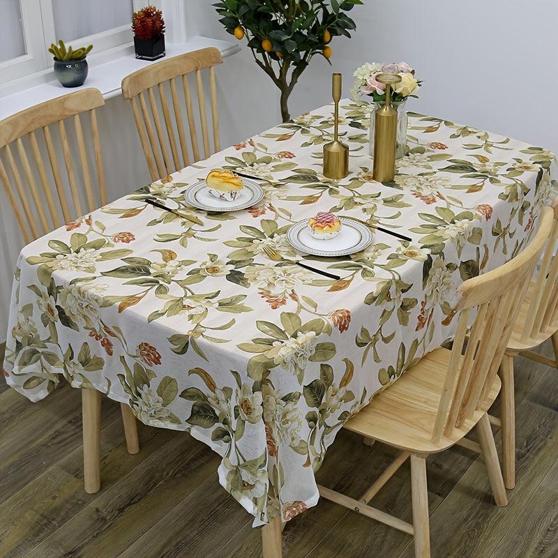 1pc Floral Table Cloth Rustic Pastoral Polyester Linen Printed Table Cloth