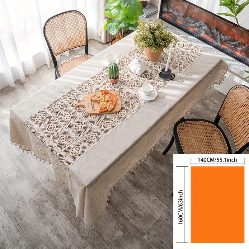 Polyester Linen Mosaic Rice Crochet Tablecloth Waterproof Tablecover