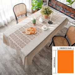 Polyester Linen Mosaic Rice Crochet Tablecloth Waterproof Tablecover