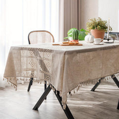 Polyester Linen Mosaic Rice Crochet Tablecloth Waterproof Tablecover