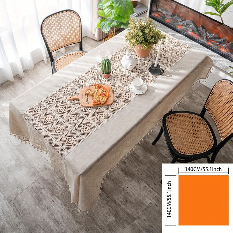 Polyester Linen Mosaic Rice Crochet Tablecloth Waterproof Tablecover
