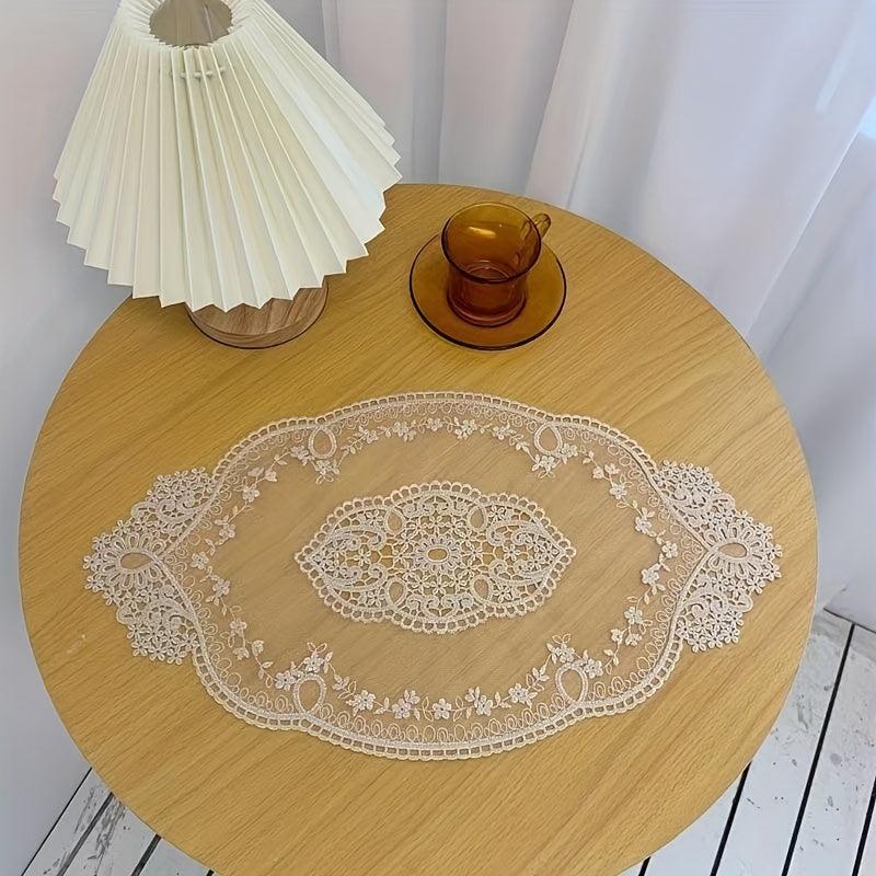 Romantic Lace Embroidery Oval Placemat for Kitchen Dining Table Decor