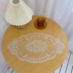Romantic Lace Embroidery Oval Placemat for Kitchen Dining Table Decor