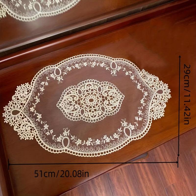 Romantic Lace Embroidery Oval Placemat for Kitchen Dining Table Decor