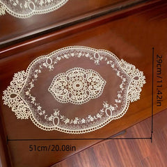 Romantic Lace Embroidery Oval Placemat for Kitchen Dining Table Decor