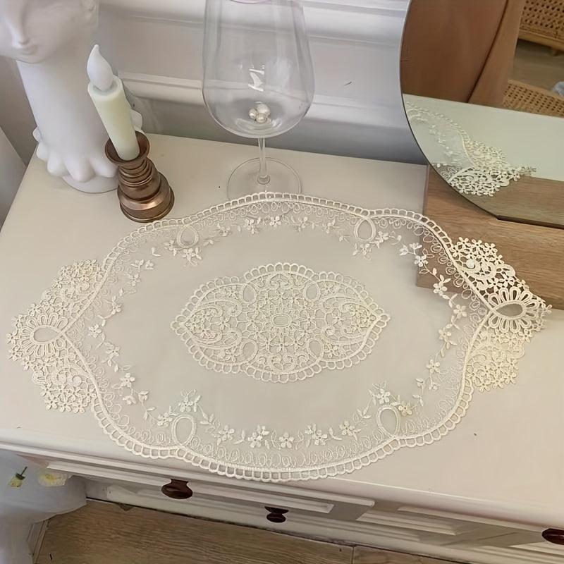 Romantic Lace Embroidery Oval Placemat for Kitchen Dining Table Decor