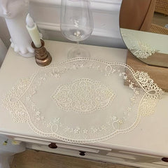 Romantic Lace Embroidery Oval Placemat for Kitchen Dining Table Decor