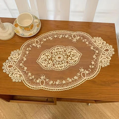 Romantic Lace Embroidery Oval Placemat for Kitchen Dining Table Decor