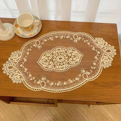 Romantic Lace Embroidery Oval Placemat for Kitchen Dining Table Decor