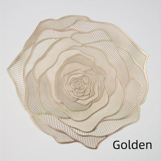 4pcs PVC Rose Flower Placemats Washable Reusable Anti-slip Table Mats