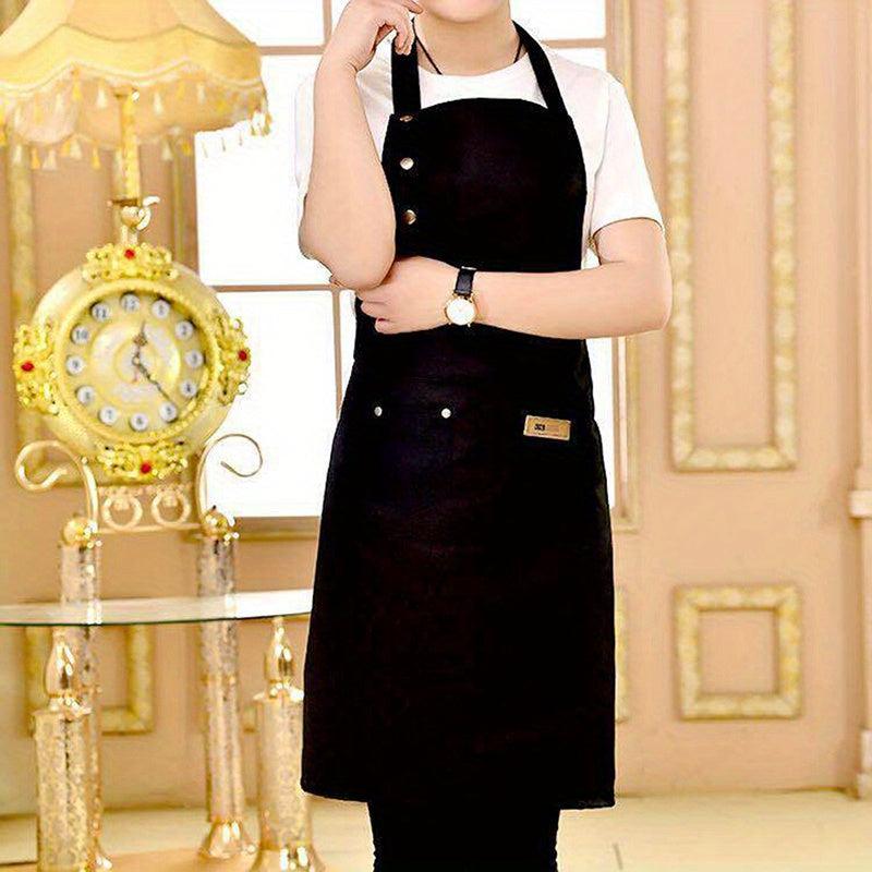 Cotton Blend Apron Solid Canvas Polyester Pocket BBQ Cooking Kitchen Cloth
