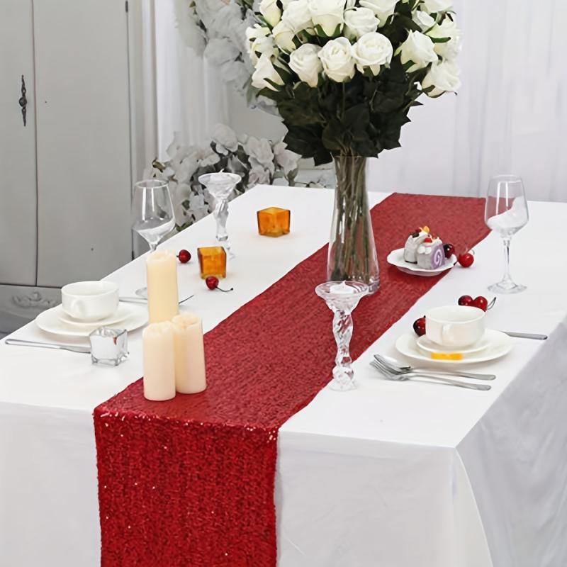 Sparkly Red Sequin Table Runner - Elegant for Parties, Weddings, and Holidays