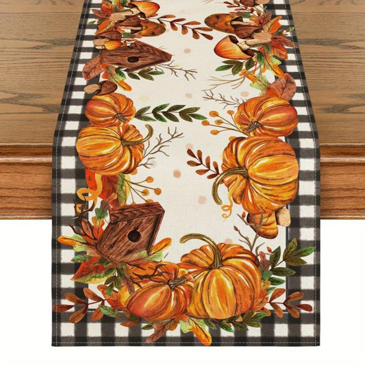 Stripes Pumpkin Sunflower Linen Table Runner