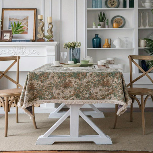Dark Colorful Tablecloth with Retro Painting Texture for Dining Decor