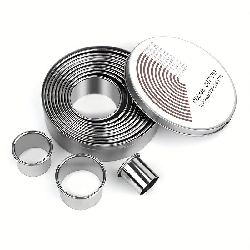 12pcs Steel Cake Mold Rings Round Cookie Cutters Baking Kitchen Tools