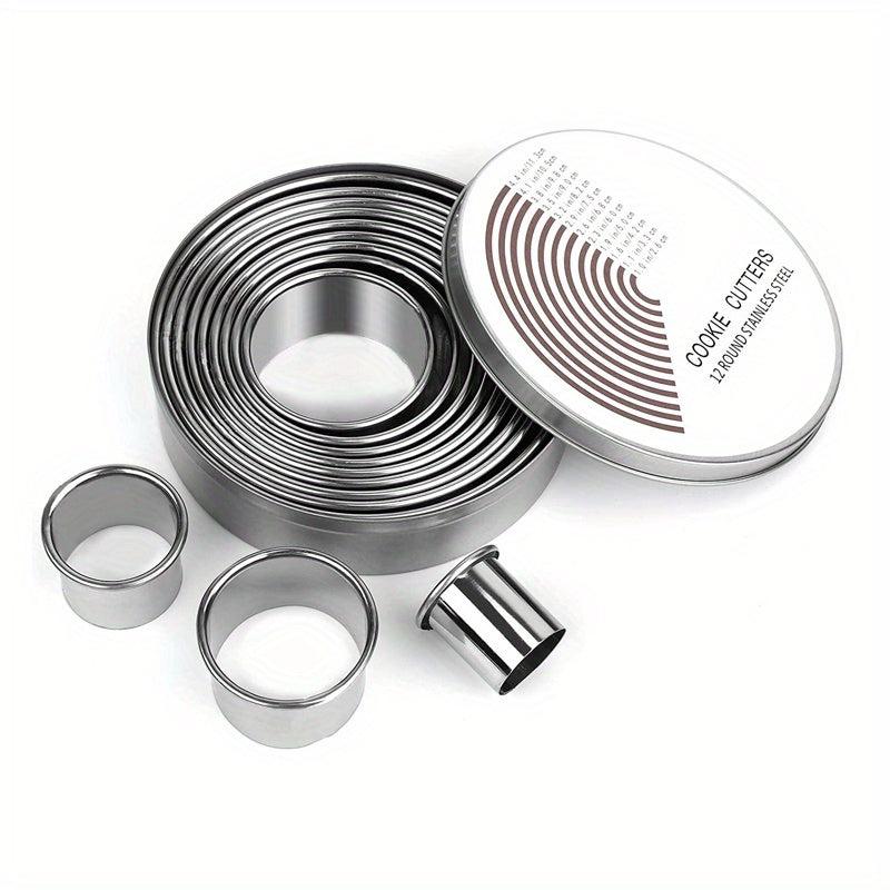 12pcs Steel Cake Mold Rings Round Cookie Cutters Baking Kitchen Tools