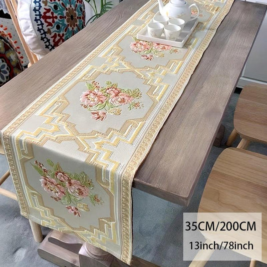 Vintage Chinese Style Flower Chenille Table Runner for Dining Party Decor