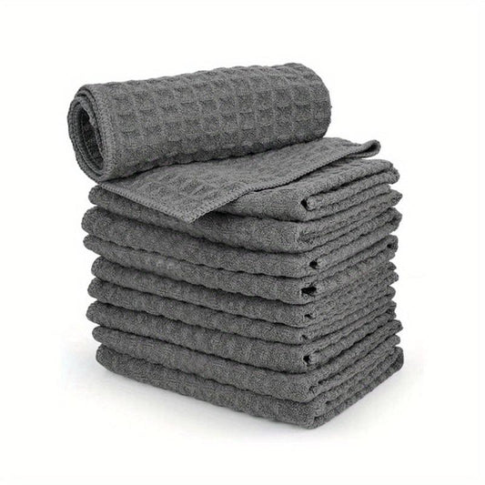 10pcs Soft Microfiber Dish Cloths Absorbent & Reusable Scouring Pads