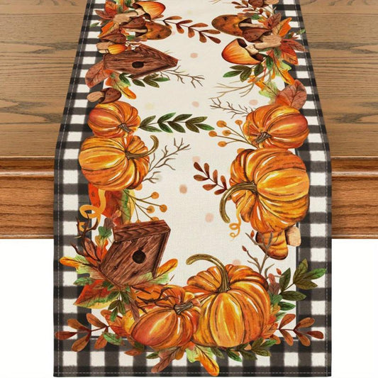 4pcs Autumn Table Runner Placemat Pumpkin Maple Leaf Print Polyester Thanksgivin