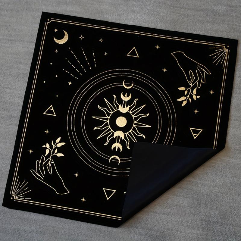 Bronzing Pattern Flannel Tarot Cloth Moon Tarot Mat Witchy Decor