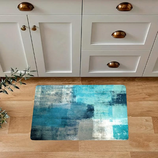Abstract Turquoise & Gray Kitchen Rug