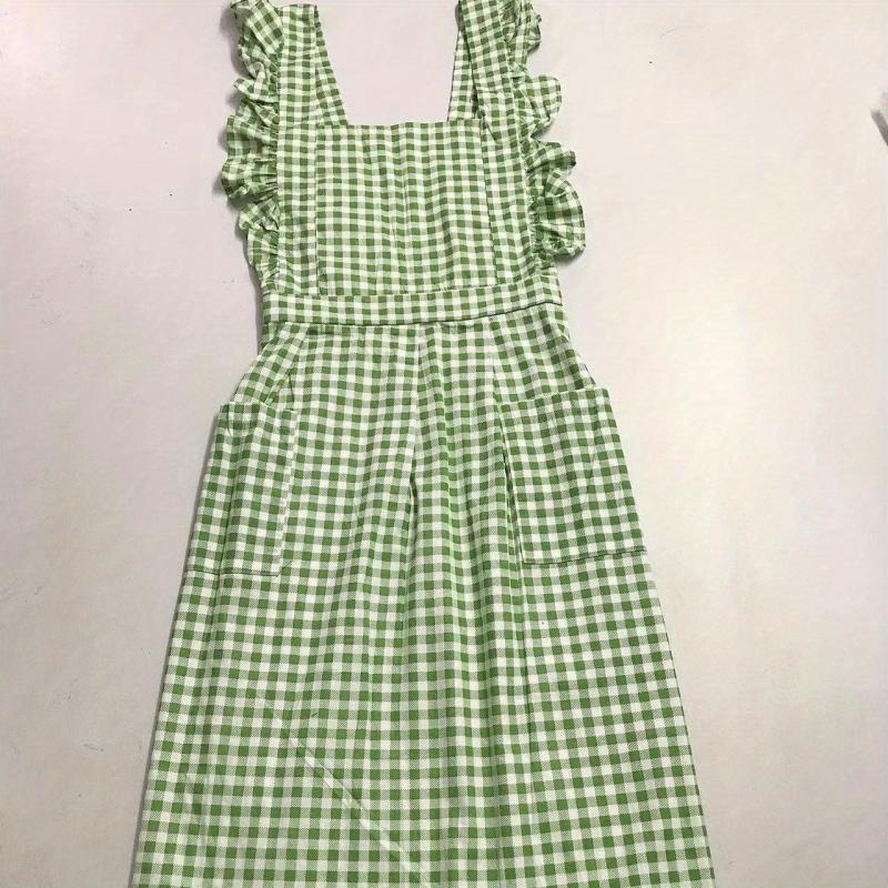 Ruffled Linen Apron X Back Apron with Pockets