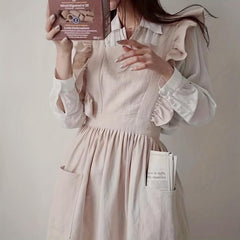 Ruffled Linen Apron X Back Apron with Pockets