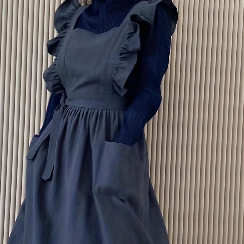 Ruffled Linen Apron X Back Apron with Pockets