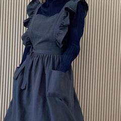 Ruffled Linen Apron X Back Apron with Pockets