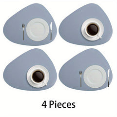 4pcs Leather Place Mats Water Drop Shaped Placemats Solid Style Placemat