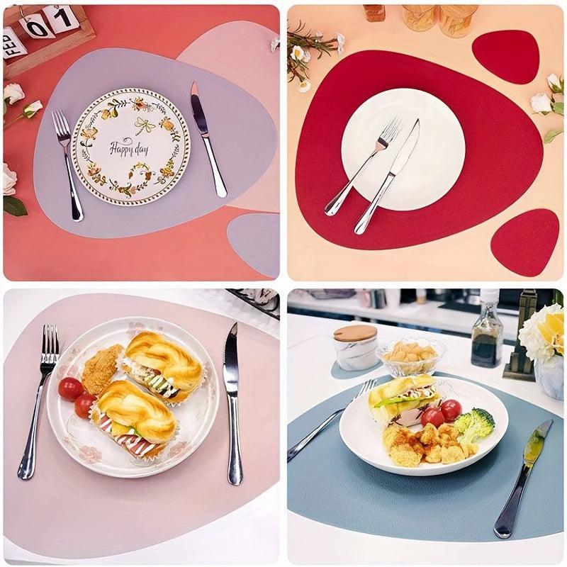 4pcs Leather Place Mats Water Drop Shaped Placemats Solid Style Placemat