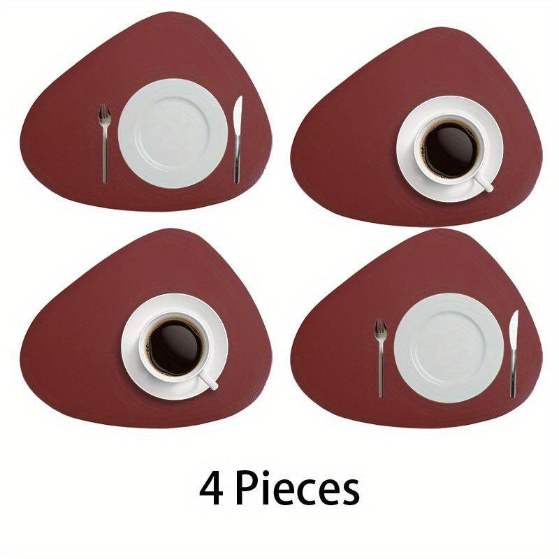 4pcs Leather Place Mats Water Drop Shaped Placemats Solid Style Placemat