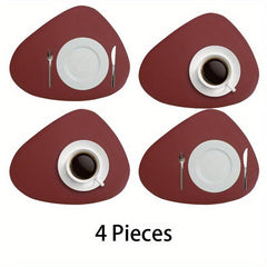 4pcs Leather Place Mats Water Drop Shaped Placemats Solid Style Placemat