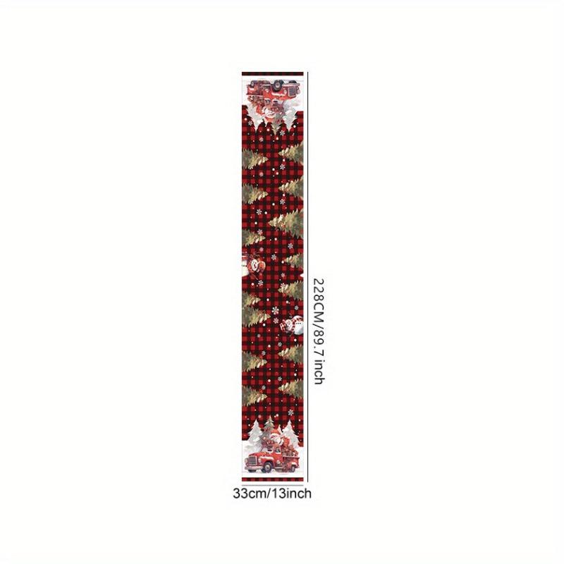 Polyester Merry Christmas Table Runner Red Plaid Santa Claus Printed Table Cover
