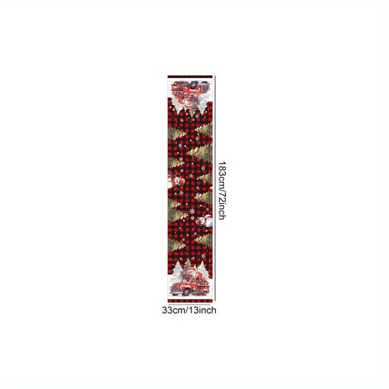 Polyester Merry Christmas Table Runner Red Plaid Santa Claus Printed Table Cover