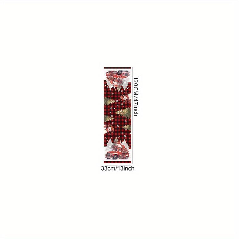 Polyester Merry Christmas Table Runner Red Plaid Santa Claus Printed Table Cover