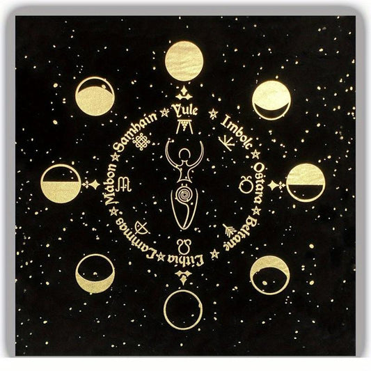 Triple Goddess Pentagram Velvet Altar Cloth