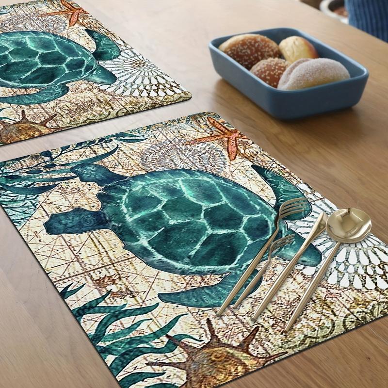 Turtle Starfish Dish Drying Mat Vintage Ocean Animals Soft Rubber Dr
