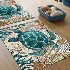 Turtle Starfish Dish Drying Mat Vintage Ocean Animals Soft Rubber Dr