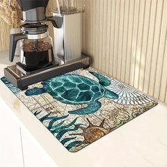 Turtle Starfish Dish Drying Mat Vintage Ocean Animals Soft Rubber Dr