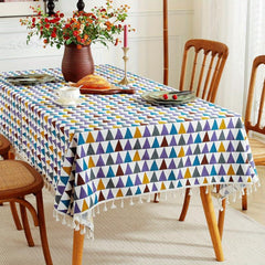 Boho Style Tablecloth with Tassel & Camo Design