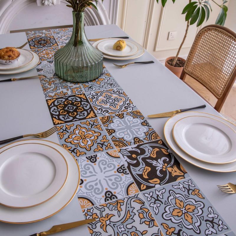 Boho Halloween Tablecloth & Table Flag Set Washable Polyester Table Cover
