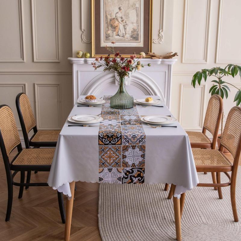Boho Halloween Tablecloth & Table Flag Set Washable Polyester Table Cover