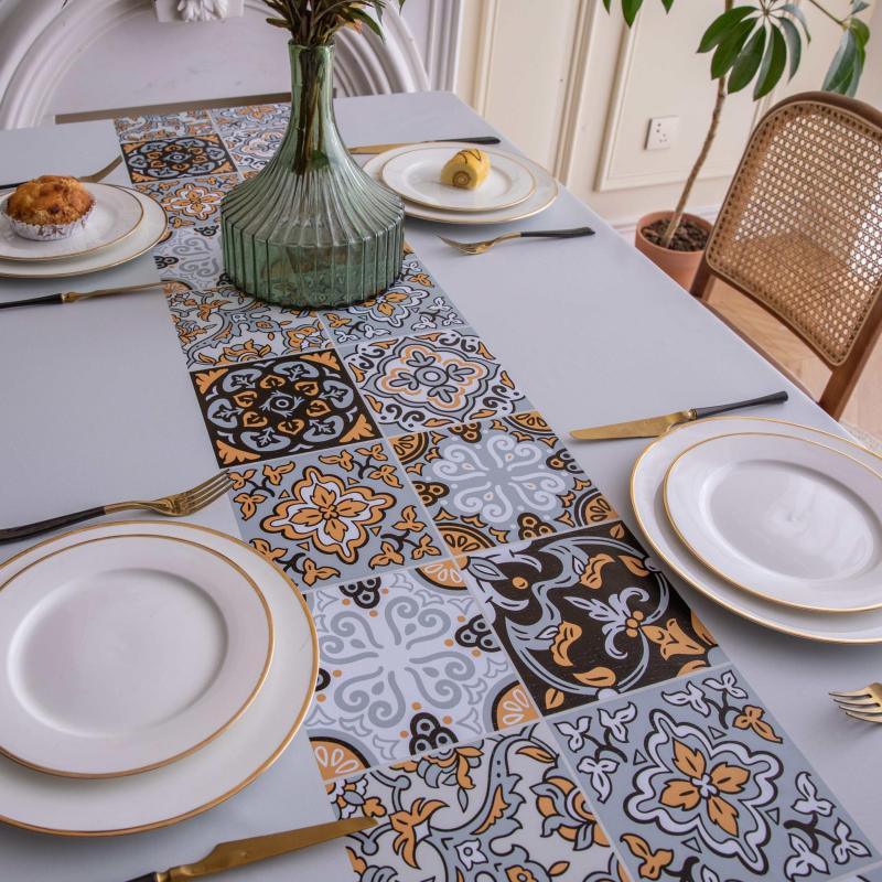 Boho Halloween Tablecloth & Table Flag Set Washable Polyester Table Cover